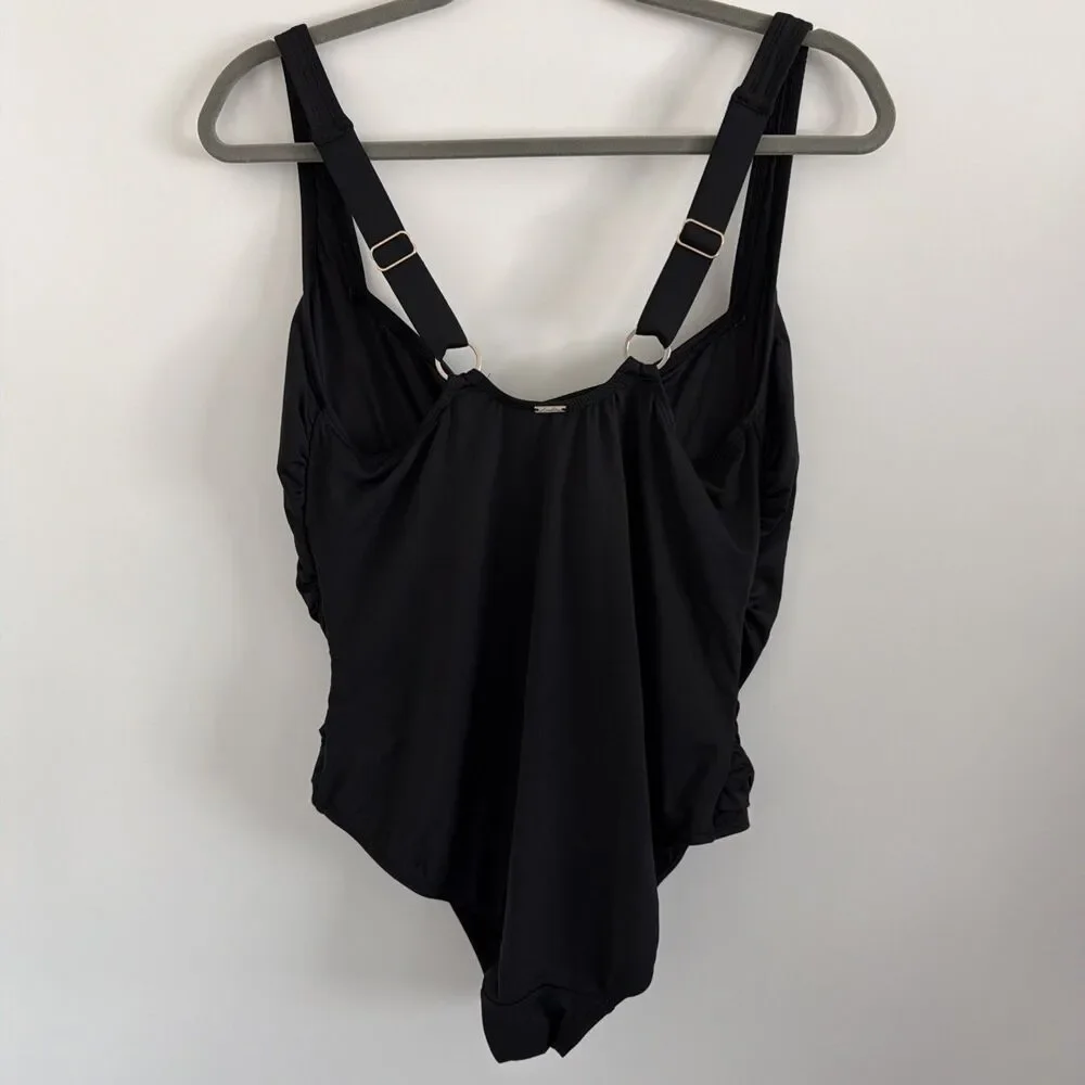 Anne Cole Women’s Sz 16 W Ruched One Piece Swimsuit Black Shaping Tummy Control